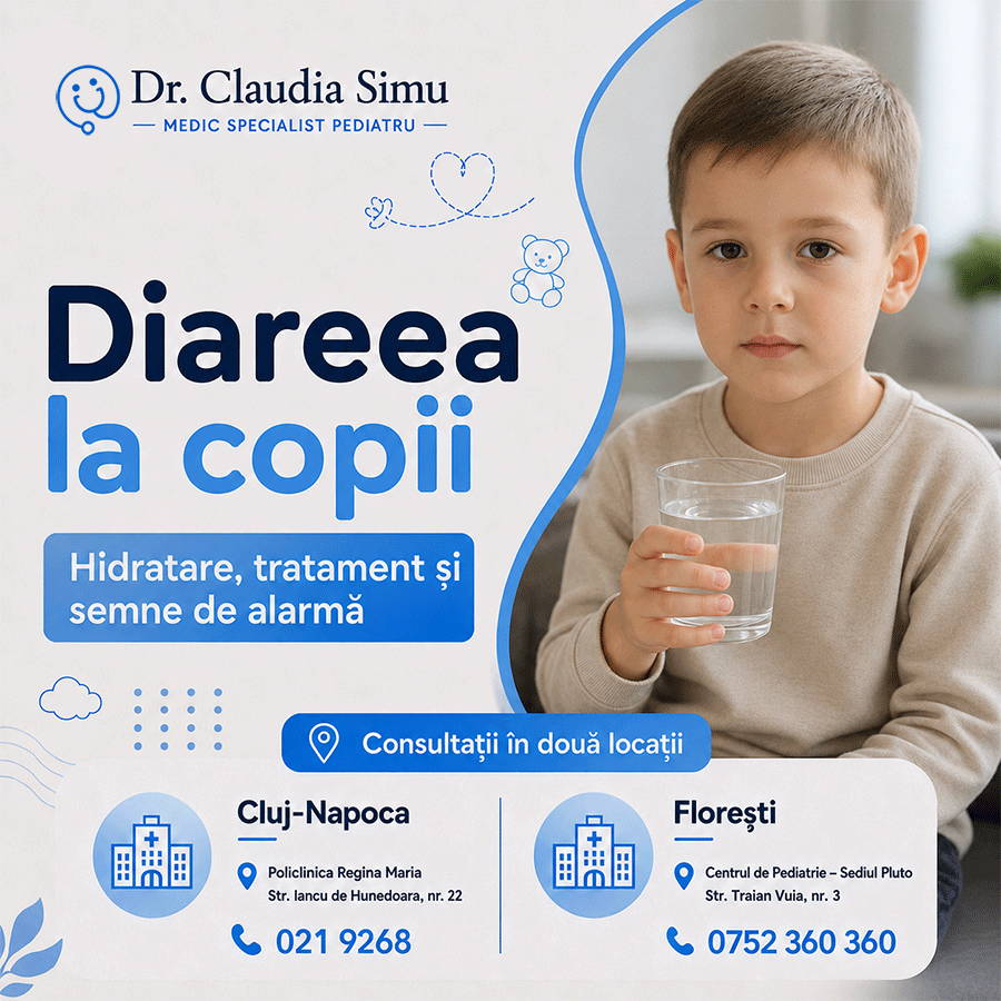 Diareea la copii: tratament, hidratare și semne de alarmă